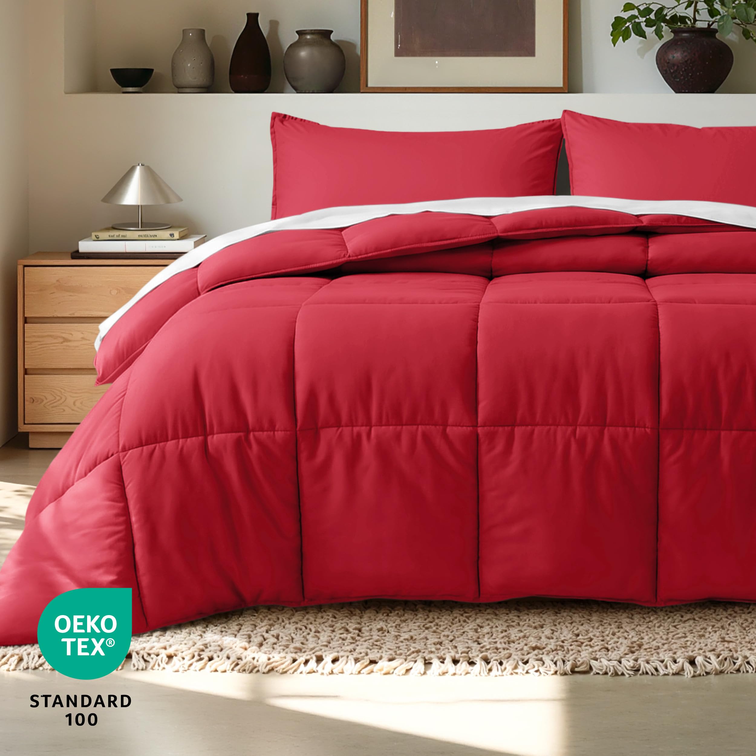 Bare Home comforter styled on a queen bed demonstrating finished bedroom look