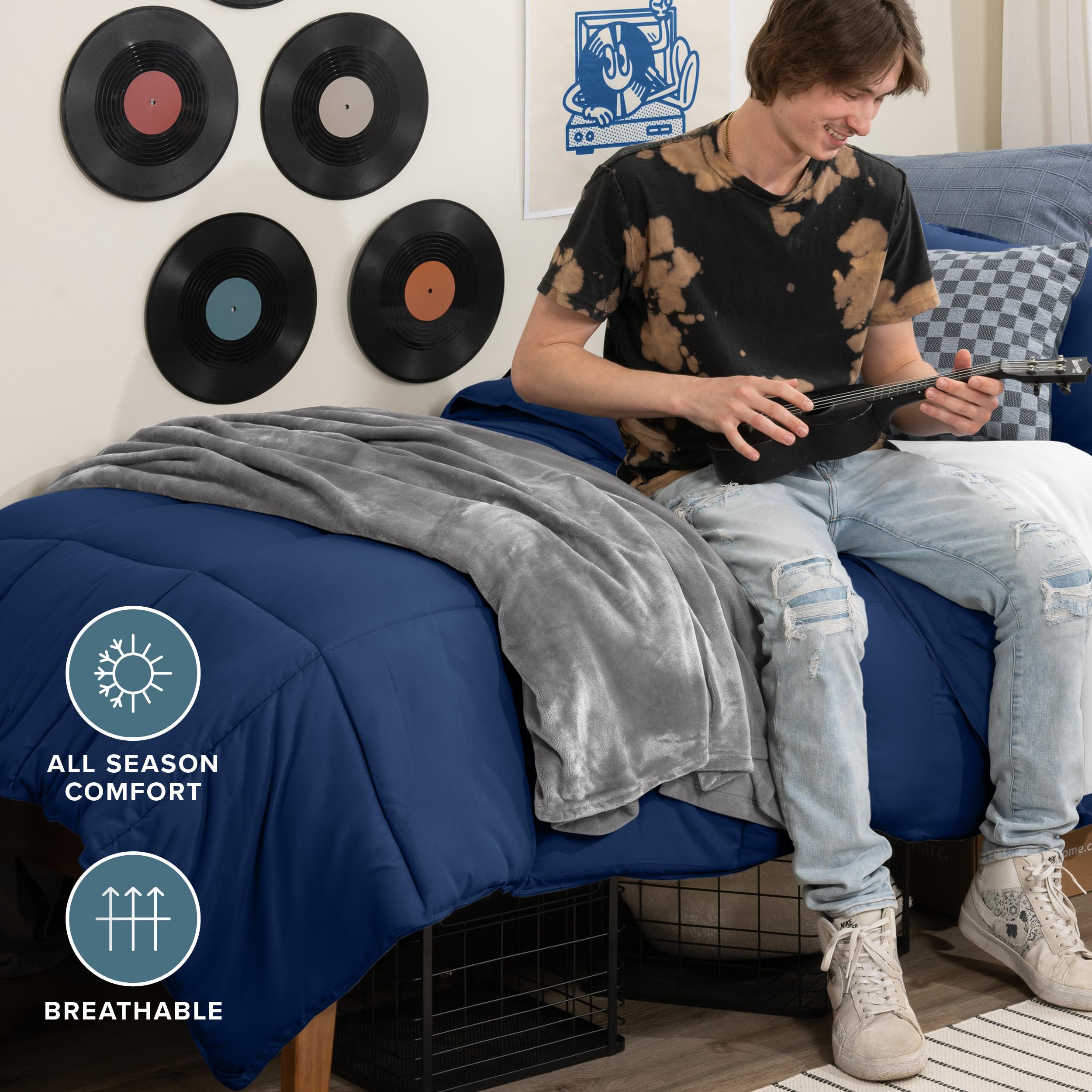 Bare Home comforter on a Twin XL bed showing full coverage and neat drape