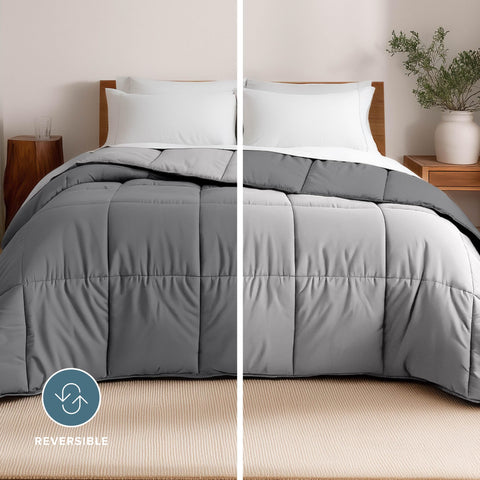 Bare Home comforter reverse side displaying light grey for easy style change
