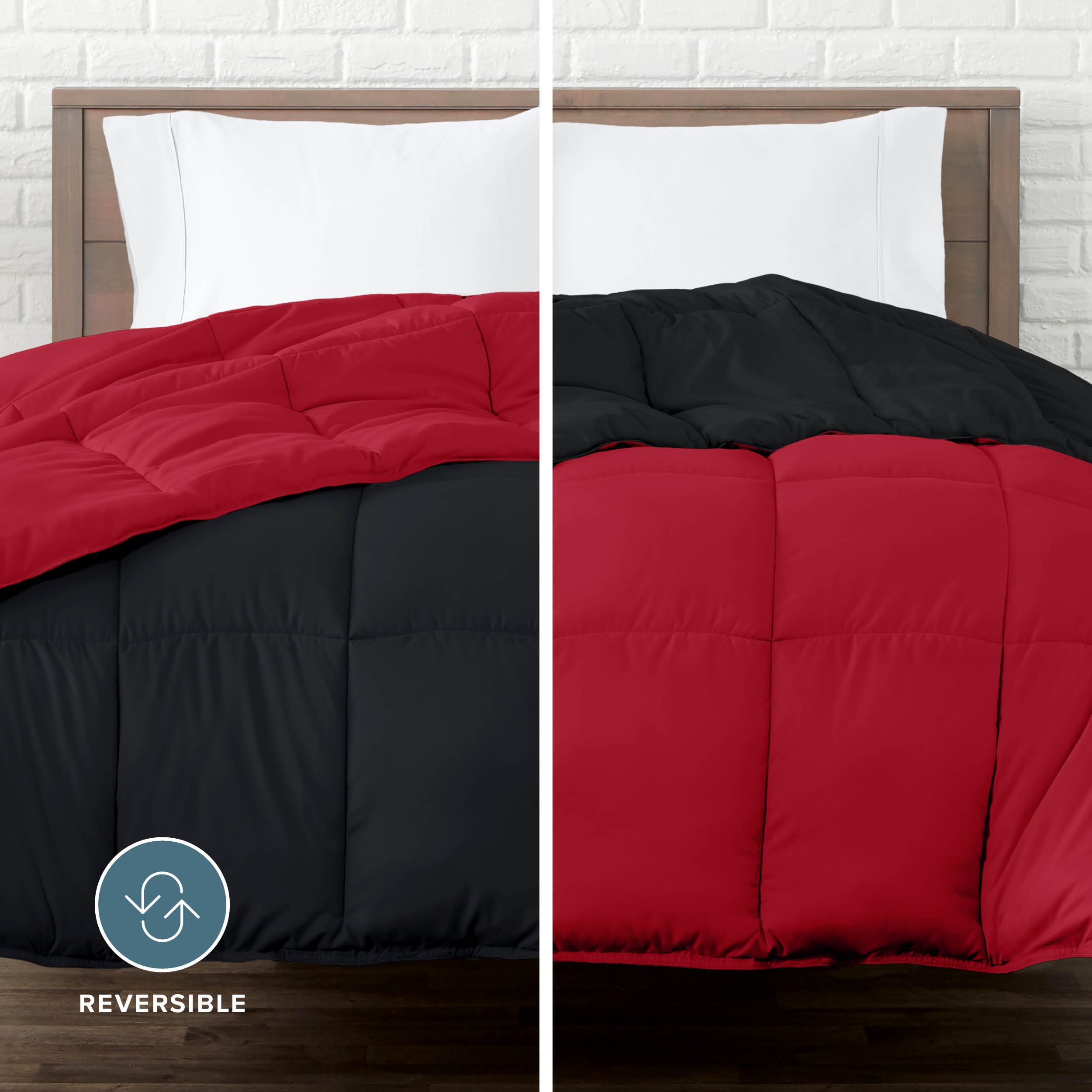 Bare Home comforter reverse red side displayed for easy style change