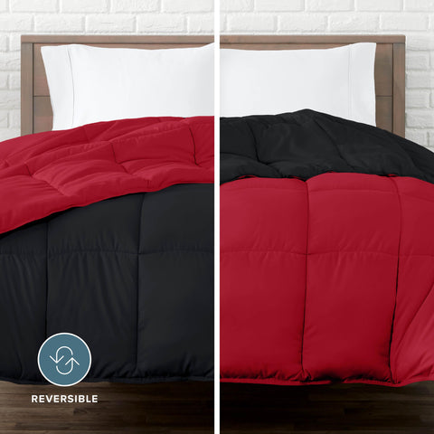 Bare Home comforter reverse red side displayed for easy style change
