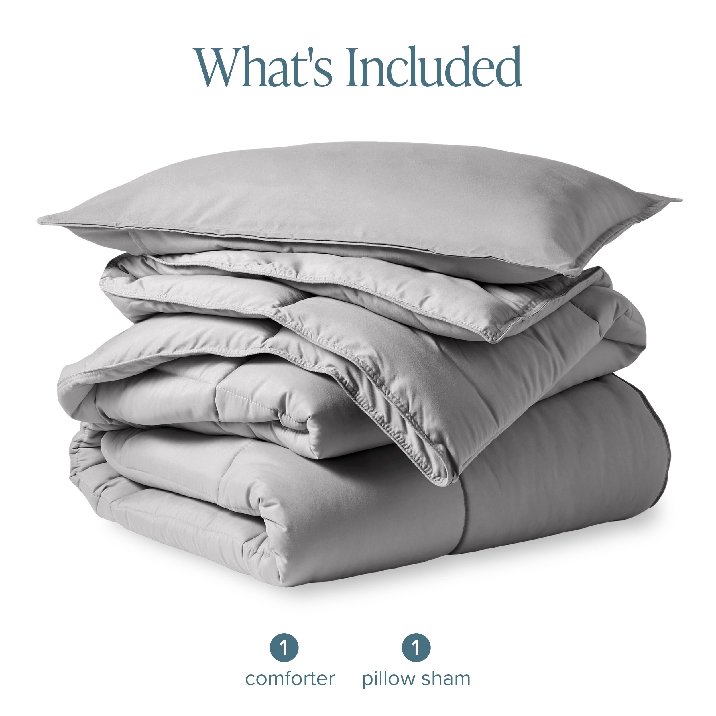 Bare Home comforter beside standard pillow to show actual scale