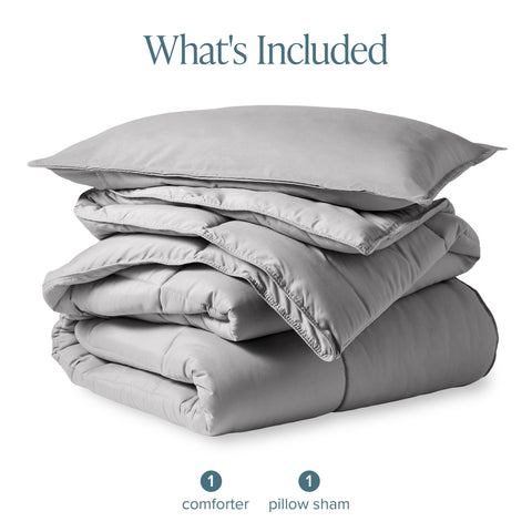 Bare Home comforter beside standard pillow to show actual scale
