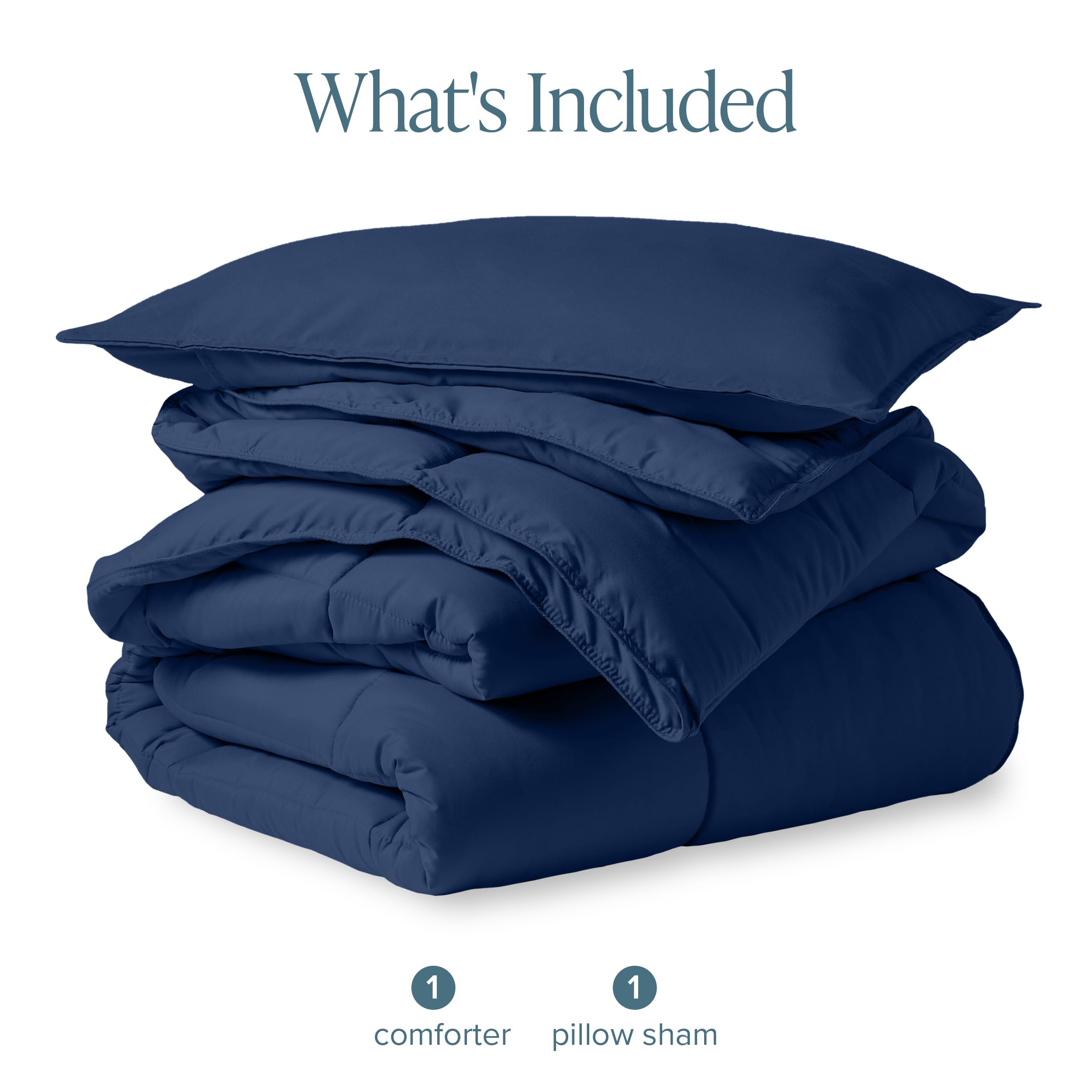 Bare Home comforter placed beside washing machine signaling machine-washable convenience
