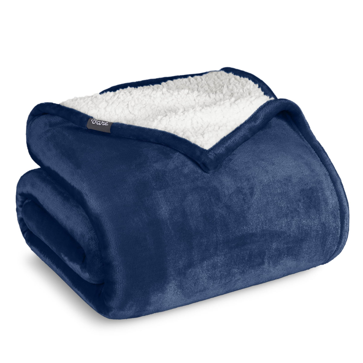 Bare Home dark blue blanket front view showing full/queen coverage and clean styling