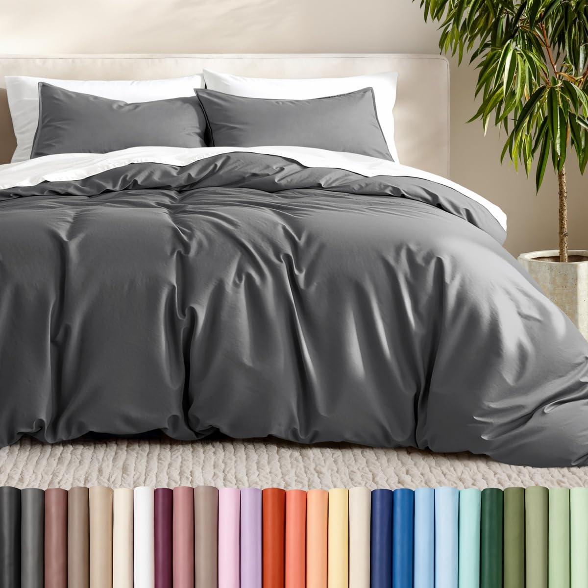 Bare Home duvet cover front view showing grey color and neat finish, inviting comfort