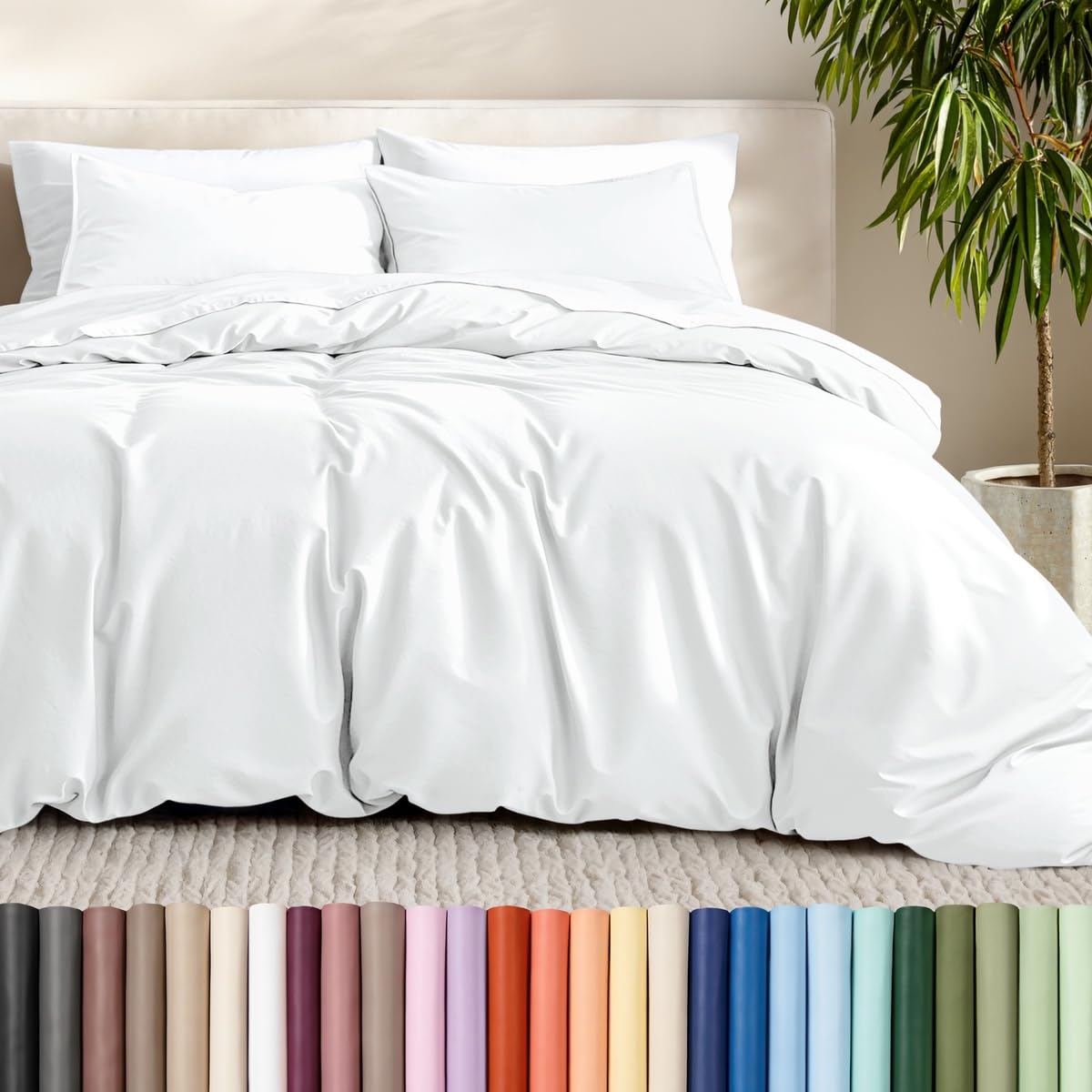 Bare Home duvet cover front view showing clean white design and tailored finish benefit: neat aesthetic