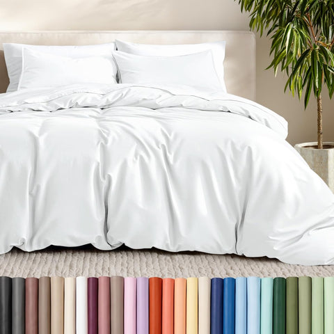 Bare Home duvet cover front view showing clean white design and tailored finish benefit: neat aesthetic