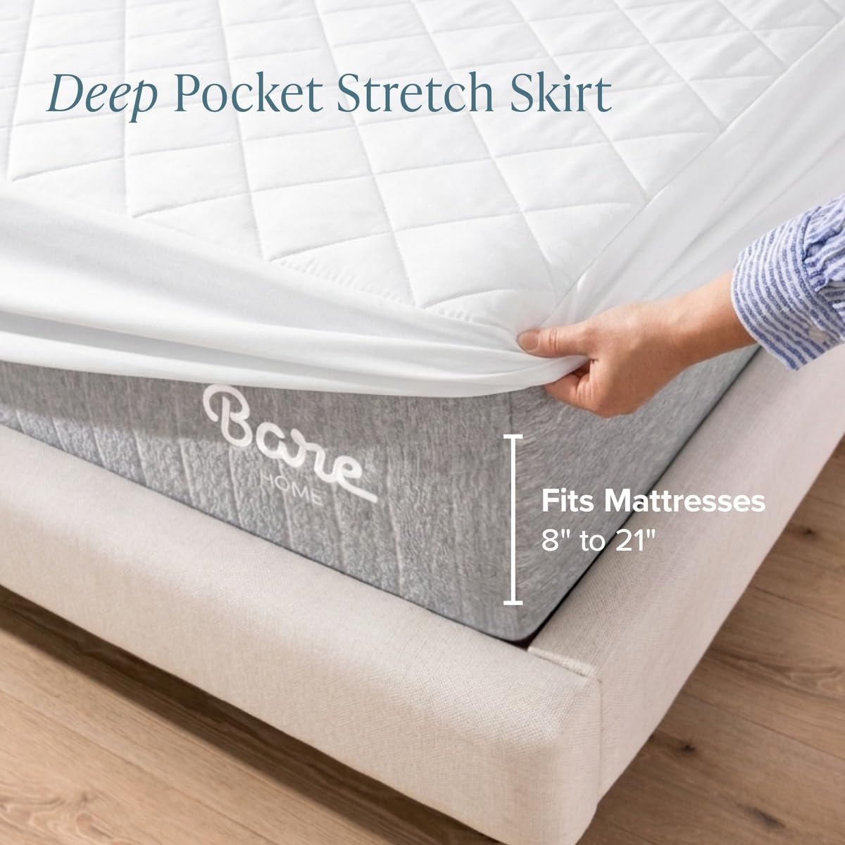 Bare Home elastic skirt detail ensuring secure fitted hold