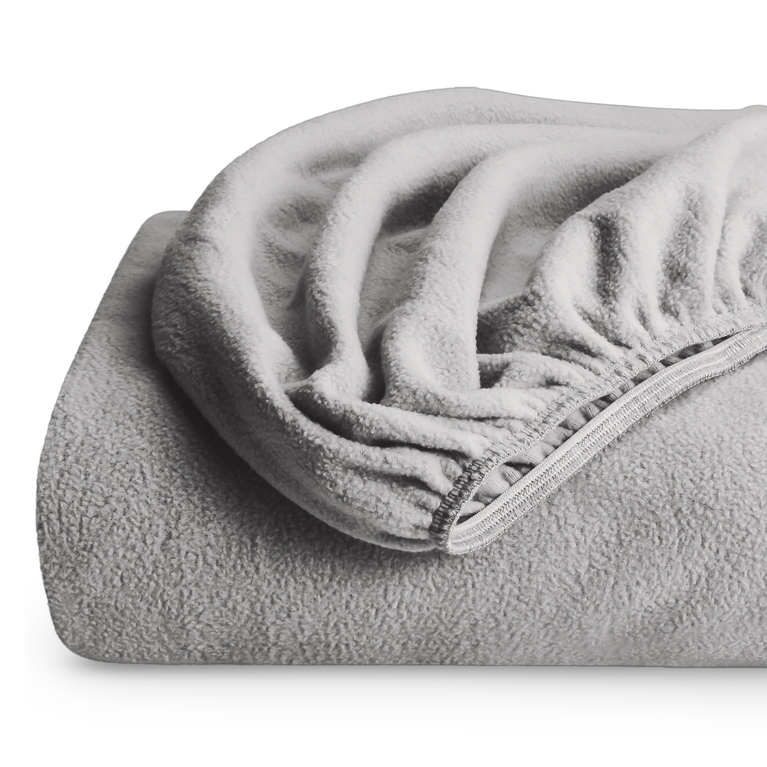 Bare Home fitted sheet front view showing clean light grey color and snug look