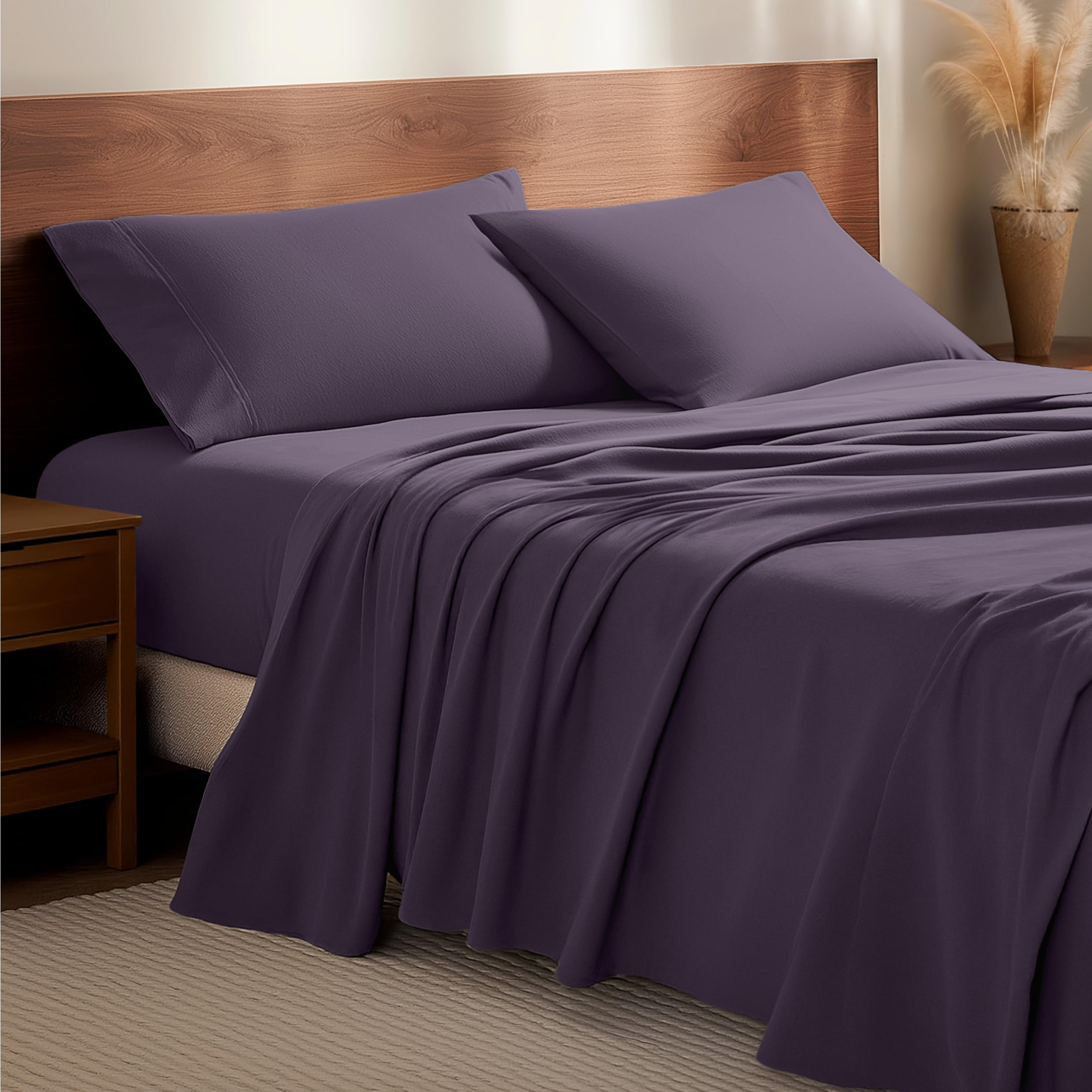 Bare Home front-facing package view showing eggplant flannel set warmth