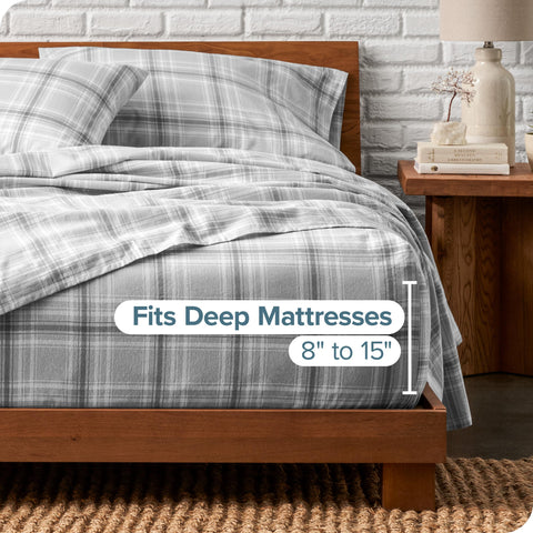 Bare Home flat sheet draped on bed demonstrating full coverage