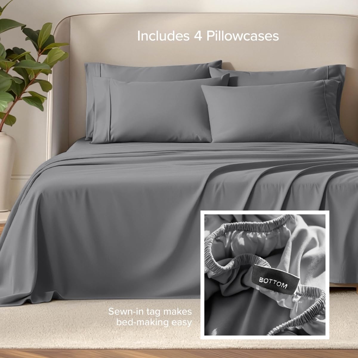 Bare Home flat sheet spread across bed showing full XL coverage and neat appearance