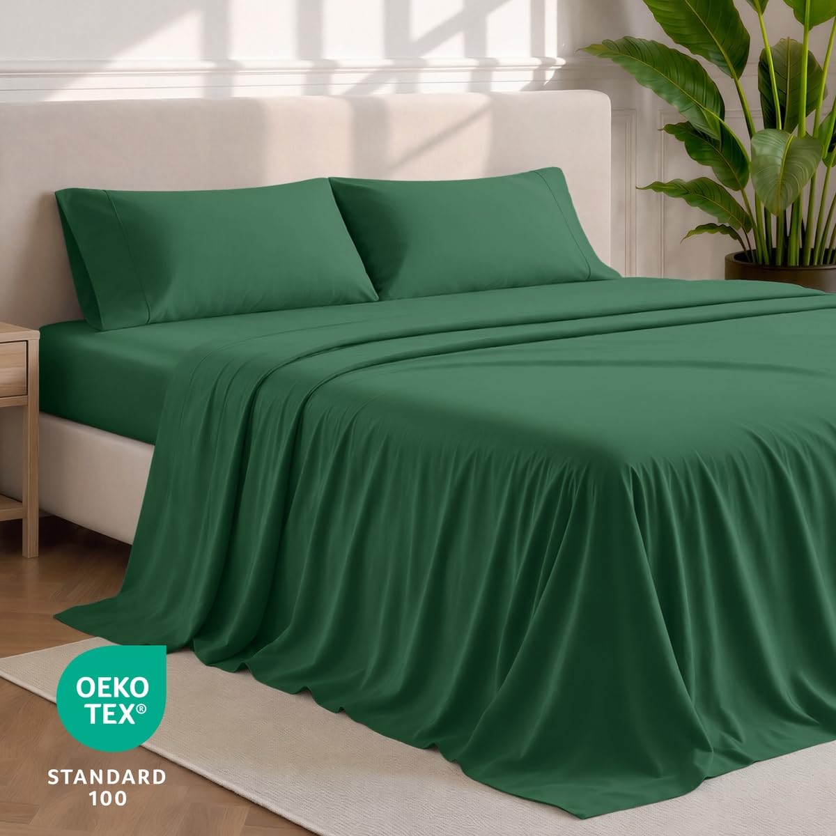 Bare Home flat sheet spread on king bed showing coverage benefit: full-size dimensions