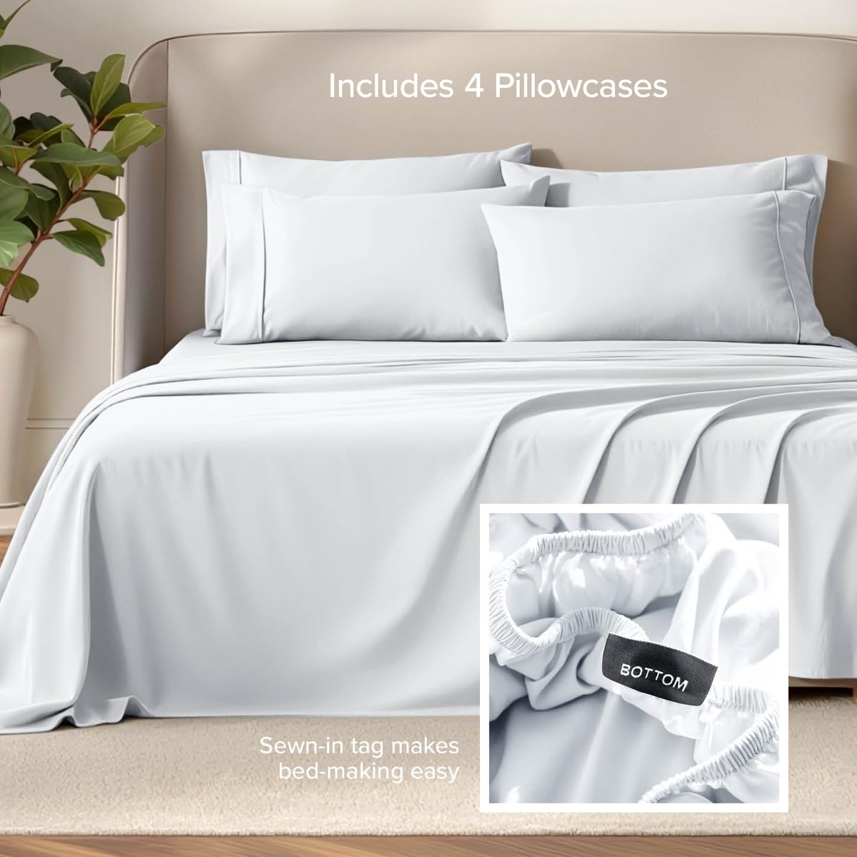 Bare Home four pillowcases laid flat showing extra pillow value and coordinated look