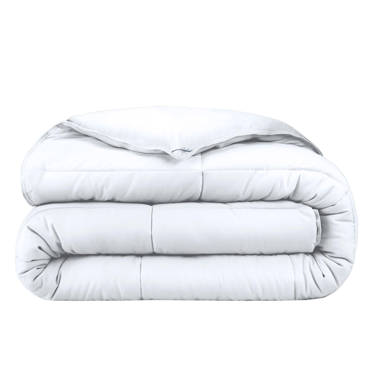 Bare Home front view of queen duvet insert showing neat white finish and neat fit