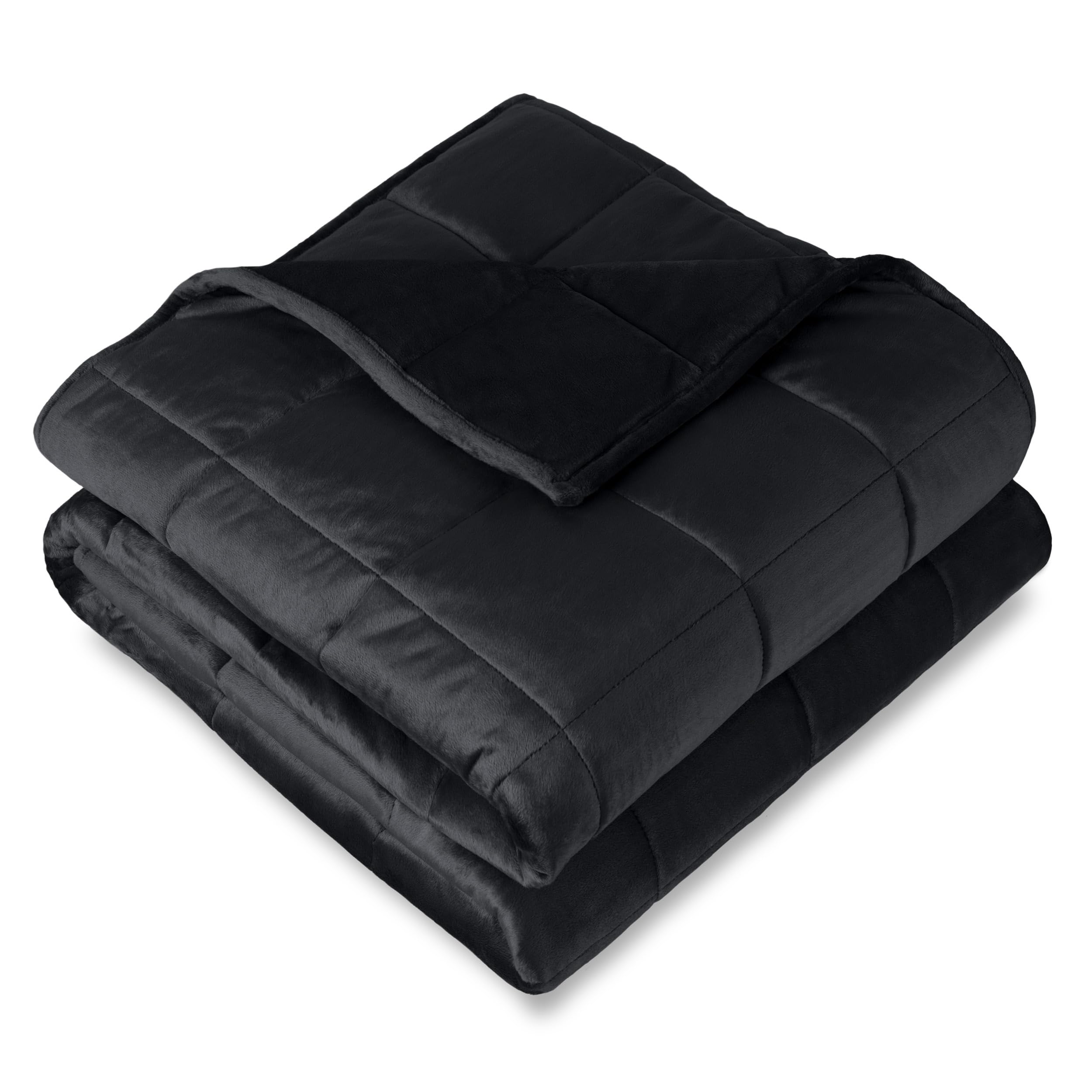 Bare Home front view of 60x80 black weighted blanket shows even coverage and neat finish
