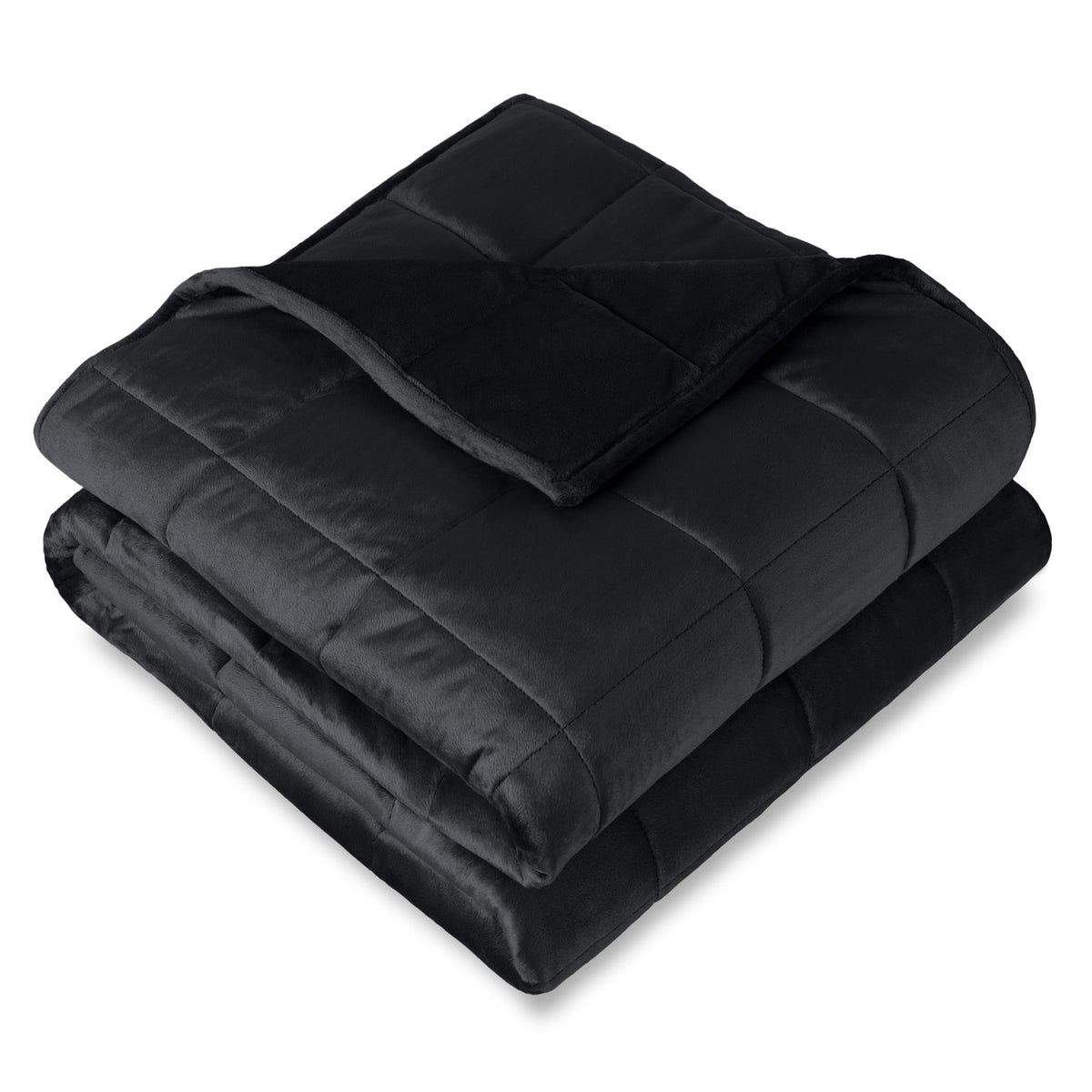 Bare Home front view of 60x80 black weighted blanket shows even coverage and neat finish
