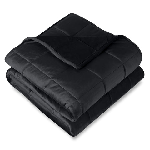 Bare Home front view of 60x80 black weighted blanket shows even coverage and neat finish