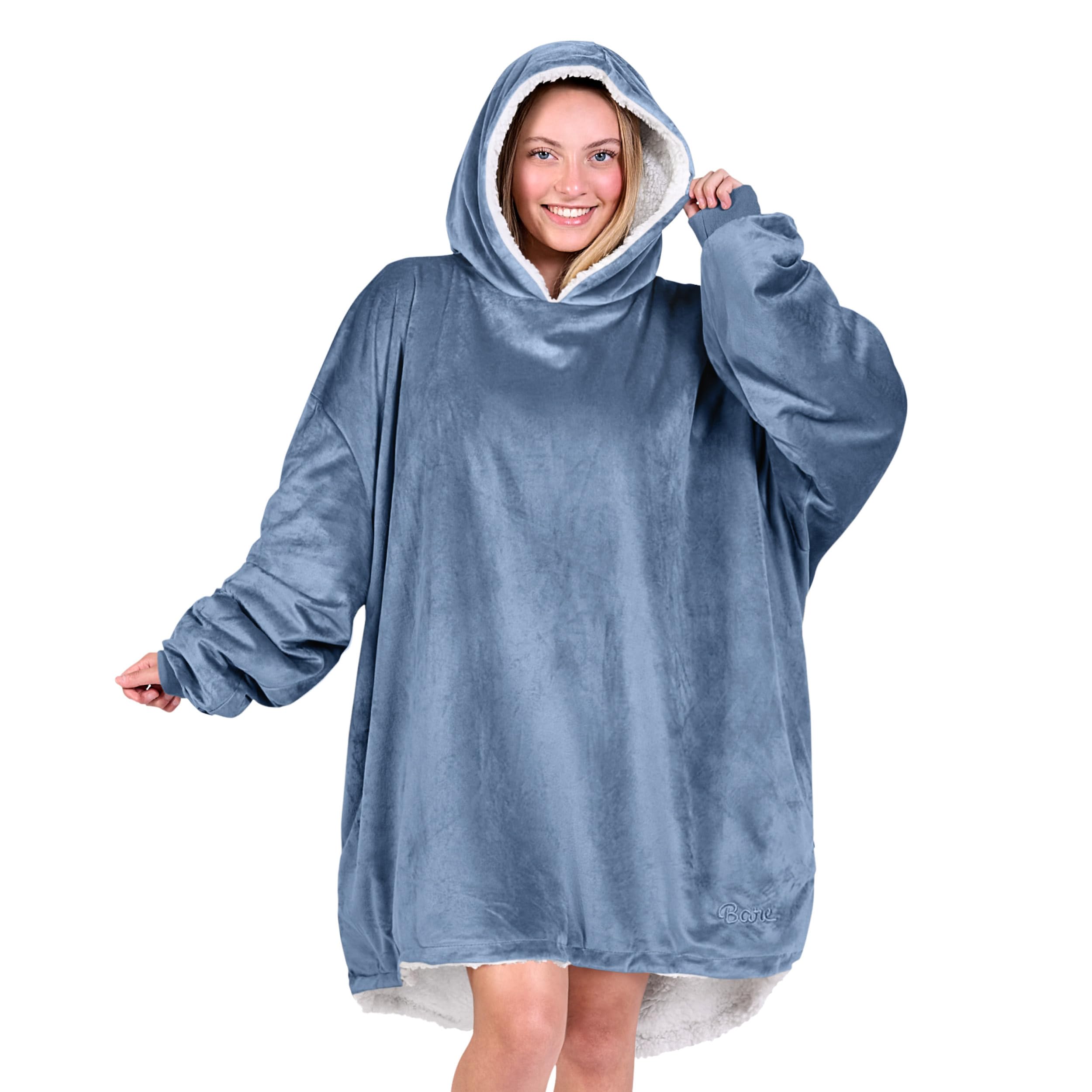 Bare Home front view in coronet blue showing oversized fit and comfort
