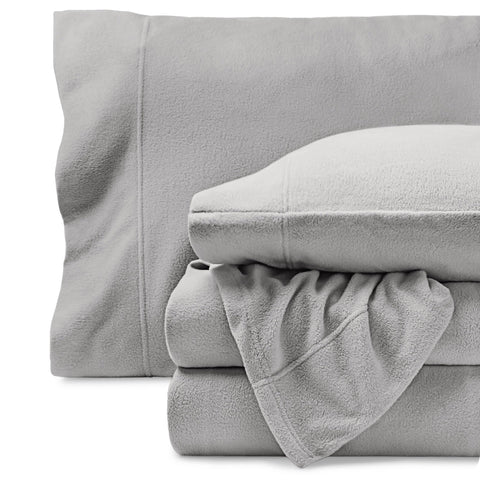 Bare Home front view of king fleece sheet set shows cozy bedroom-ready style and warmth