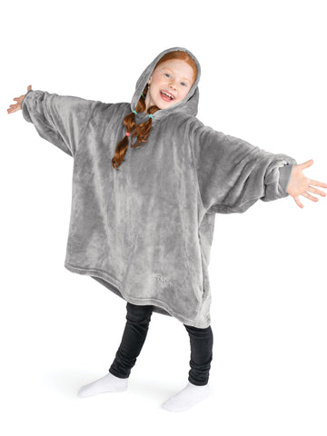 Bare Home front view of wearable blanket showing roomy fit and cozy hood benefit warmth