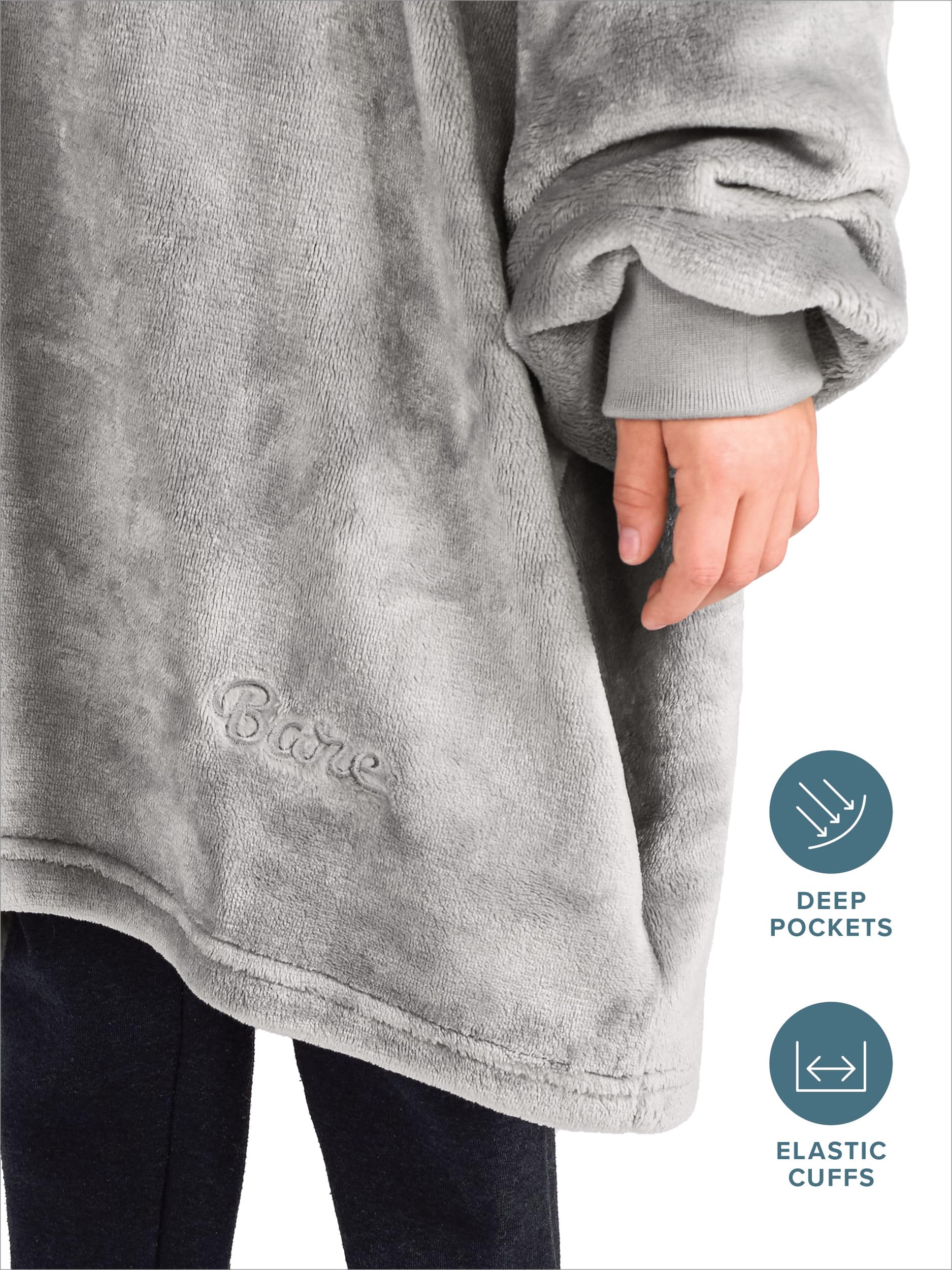 Bare Home kids size wearable blanket front view showing child comfort and mobility