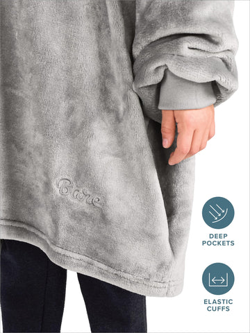 Bare Home kids size wearable blanket front view showing child comfort and mobility