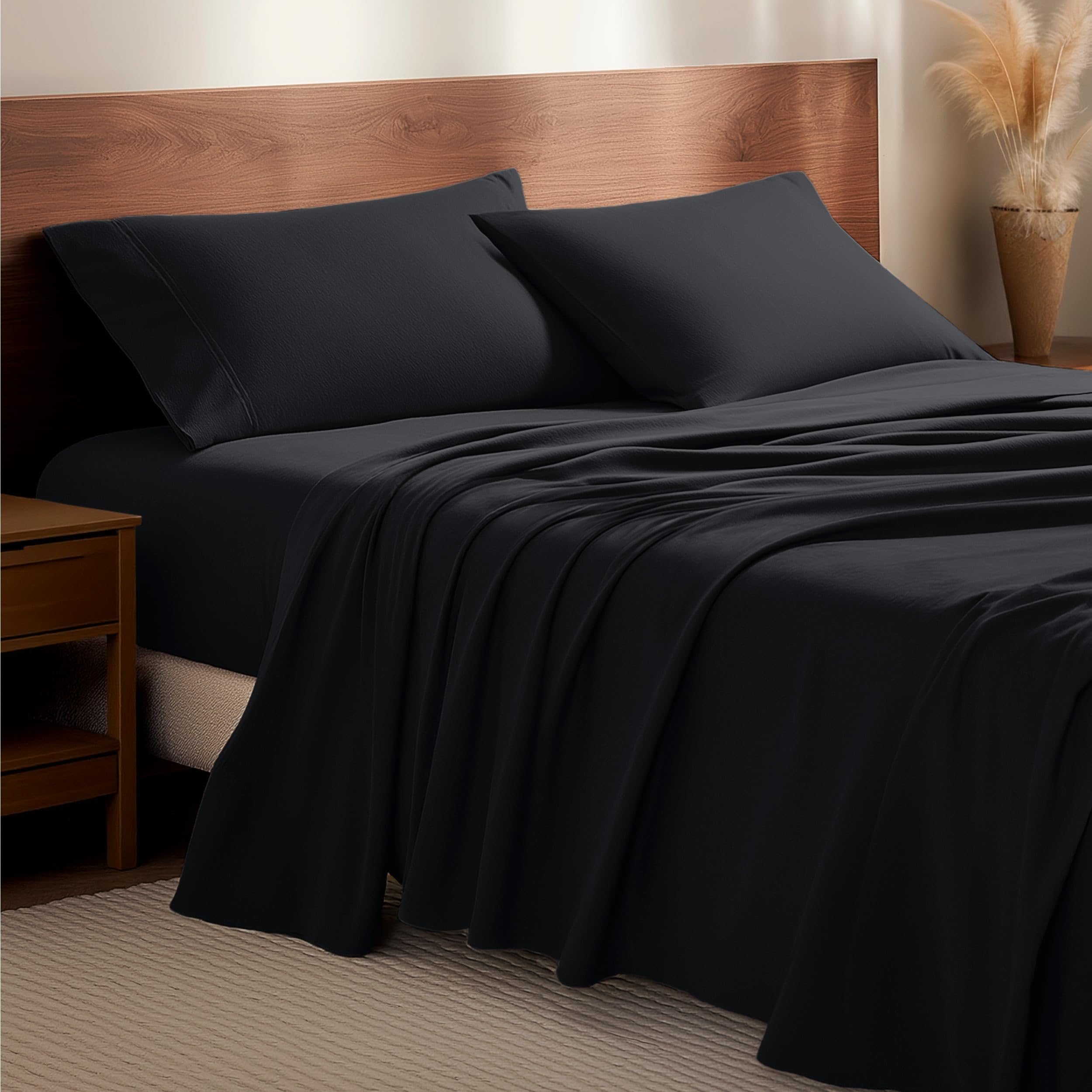 Bare Home front view of king flannel sheet packaging showing color and contents for easy selection