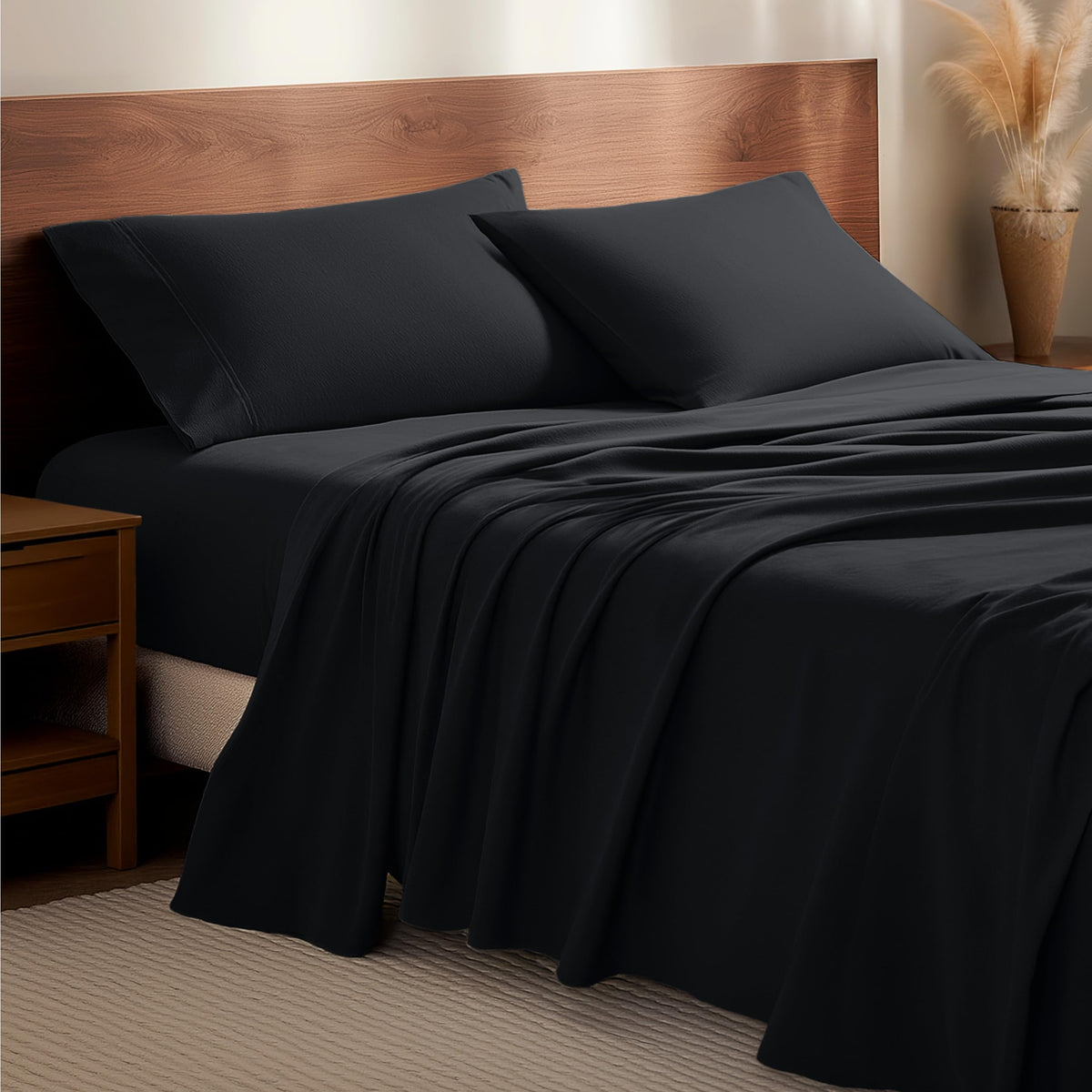 Bare Home front view of king flannel sheet packaging showing color and contents for easy selection