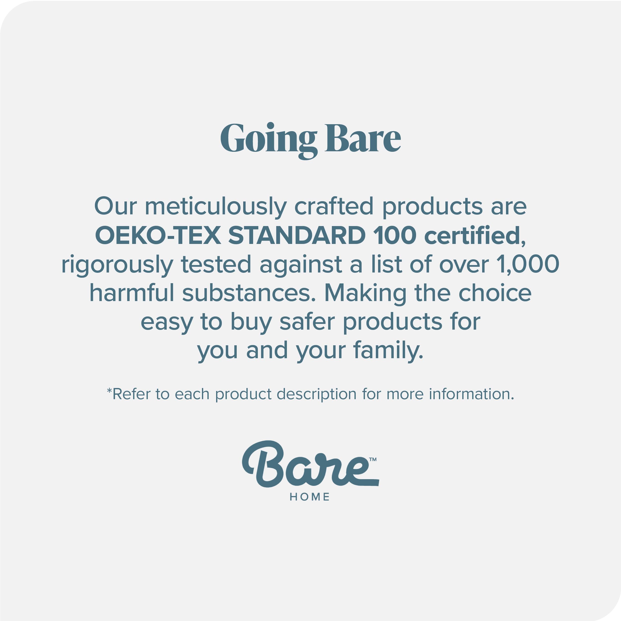 Bare Home label and care tag close-up explaining easy-care, machine-wash benefit