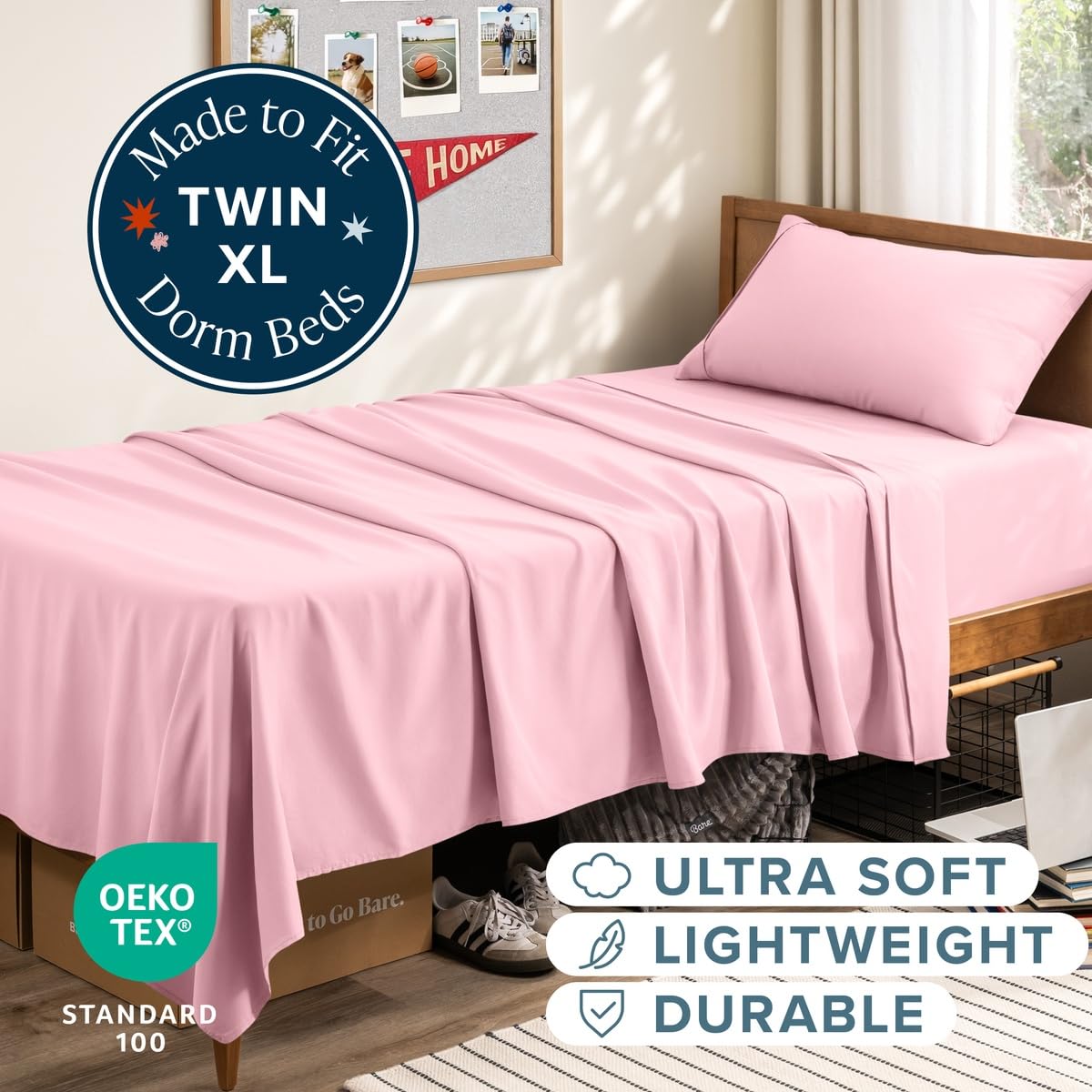 Bare Home flat sheet spread on bed, shows full coverage and smooth look