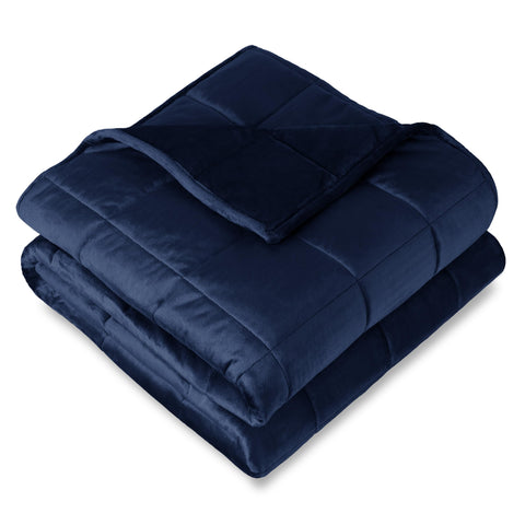 Bare Home minky fleece front folded showing plush dark blue fabric and full coverage benefit
