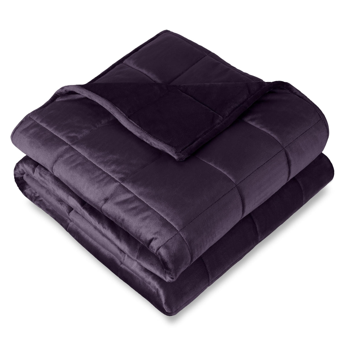 Bare Home front view of eggplant weighted blanket showing full coverage and cozy look