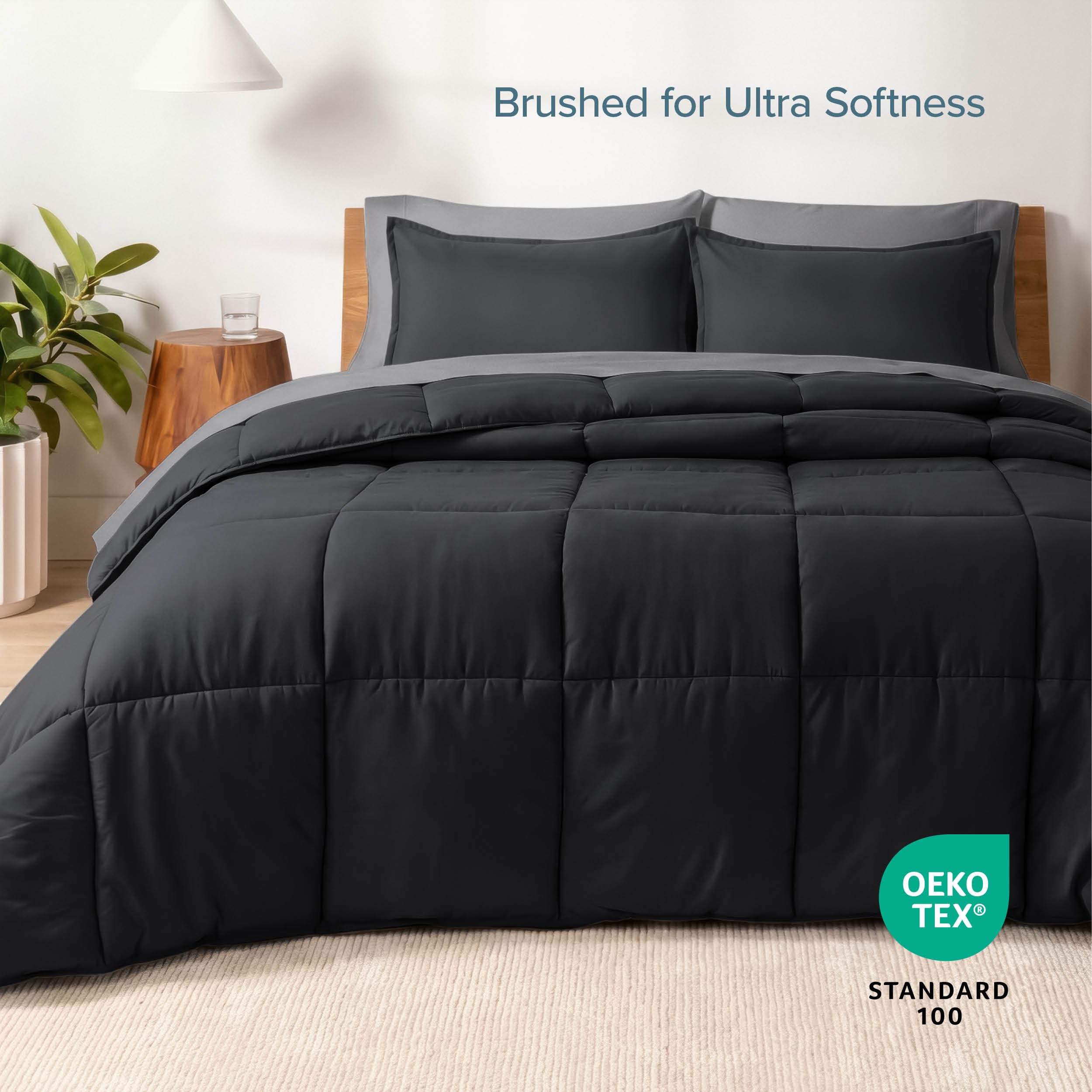 Bare Home black sham and grey pillowcase contrast creating coordinated styling