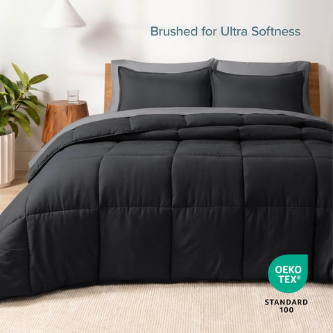 Bare Home black sham and grey pillowcase contrast creating coordinated styling