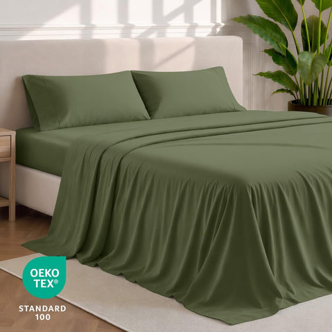 Bare Home two pillowcases neatly stacked in cypress color, coordinated look benefit