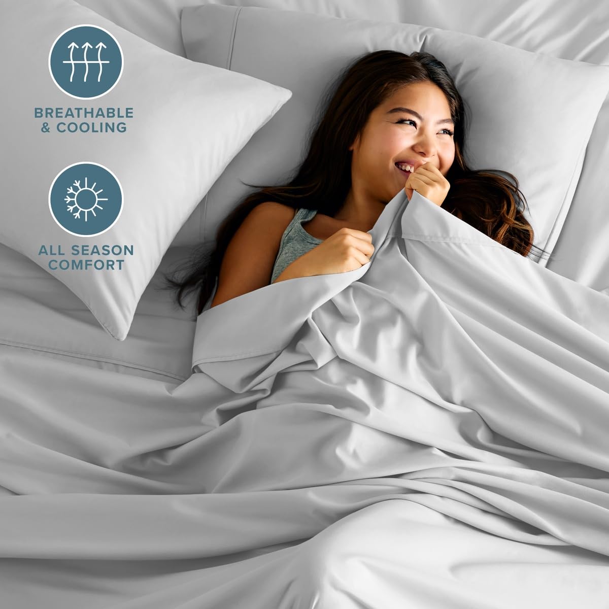 Bare Home fitted sheet deep pocket detail showing elastic all around, ensures secure fit