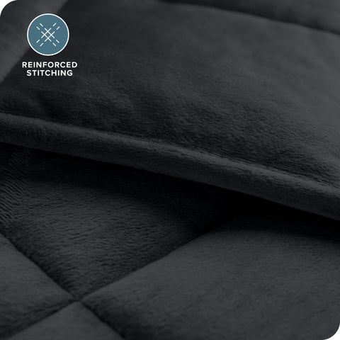 Bare Home weighted blanket draped over person for scale and appropriate bed fit