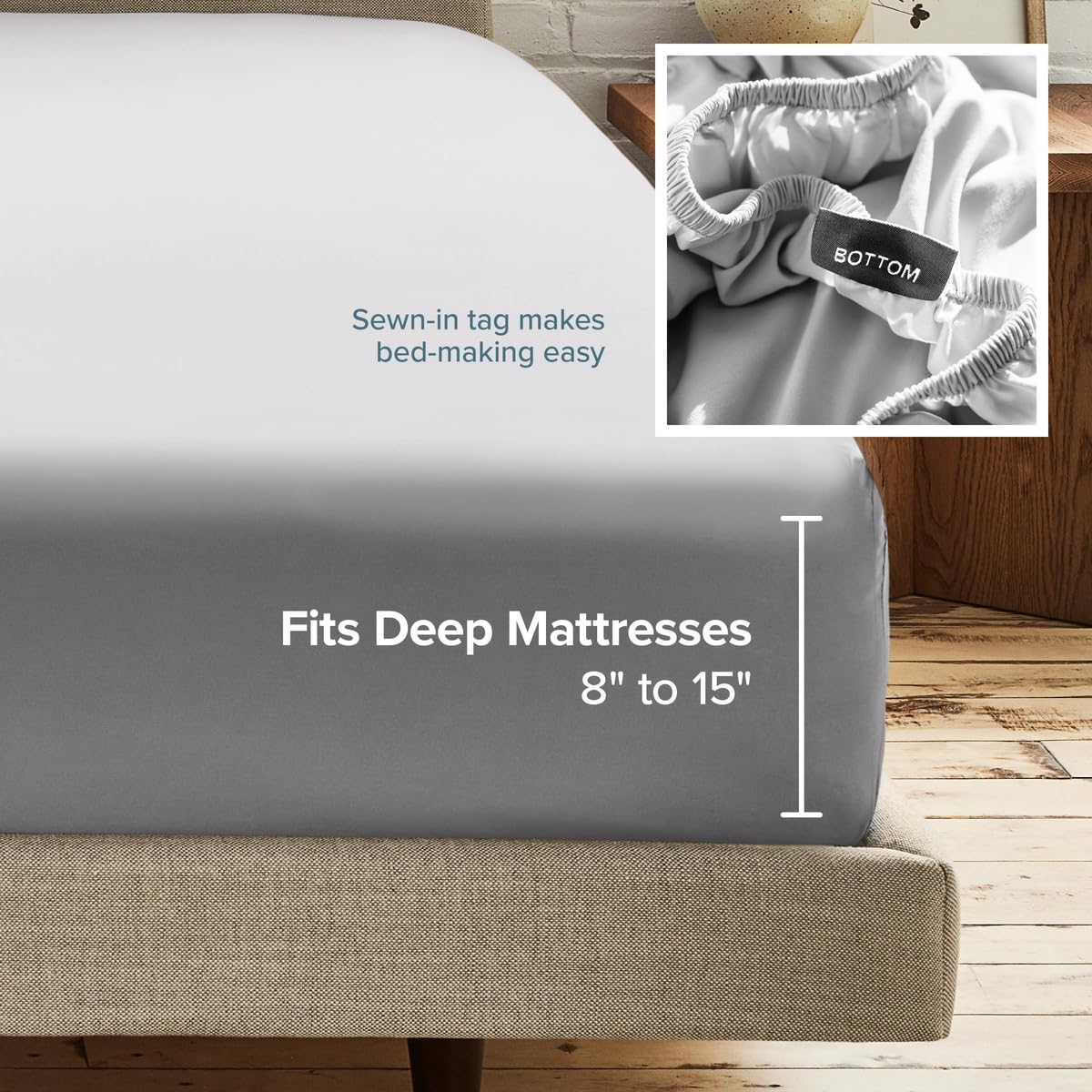 Bare Home sheet depth comparison showing fit on tall mattress for worry-free use