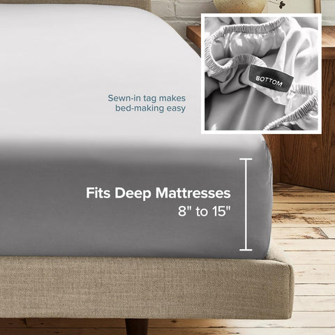 Bare Home sheet depth comparison showing fit on tall mattress for worry-free use