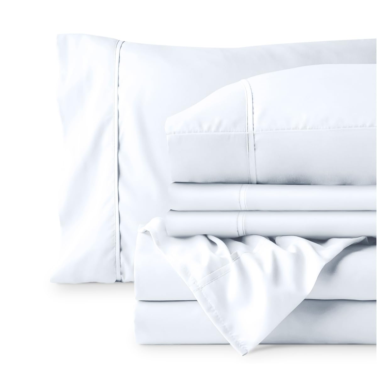 Bare Home sheets neatly folded for storage showing easy-care convenience and compactness