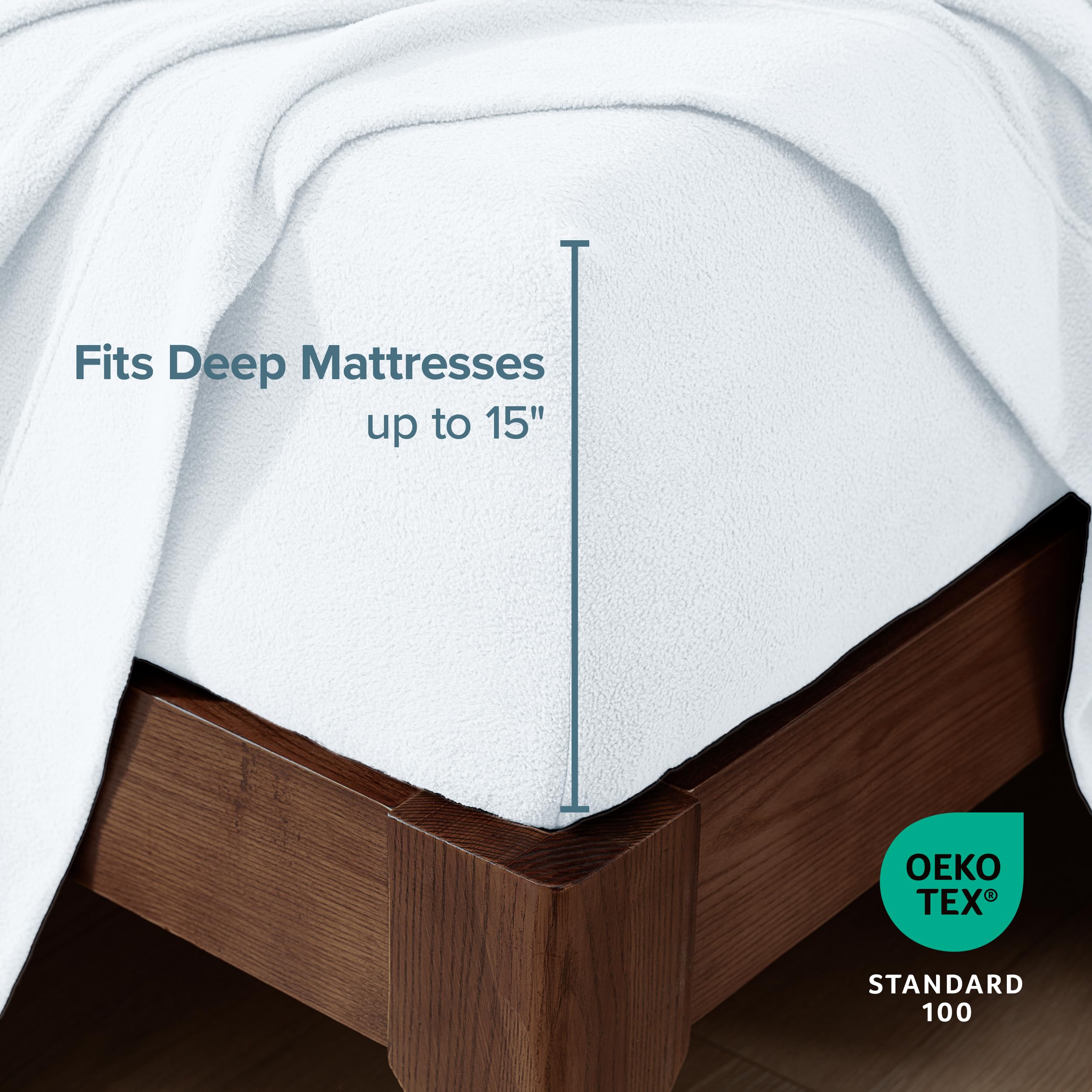 Bare Home sheet on queen mattress in bedroom showing neat appearance benefit
