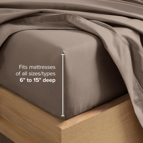Bare Home sheets on queen mattress styled bedroom for cohesive look