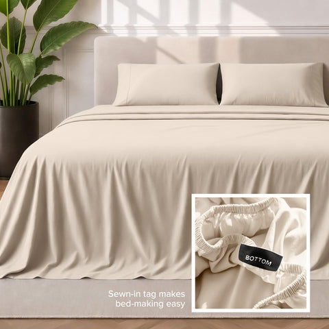 Bare Home sheets fitted on tall mattress demonstrating 15 inch pocket fit