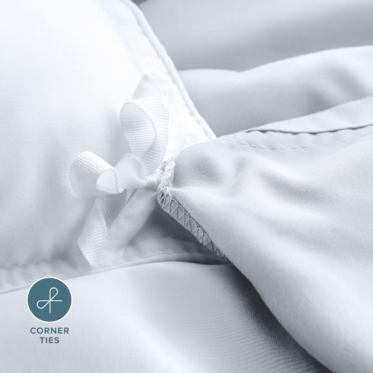 Bare Home duvet on king bed with scale comparison showing size fit benefit: accurate dimensions