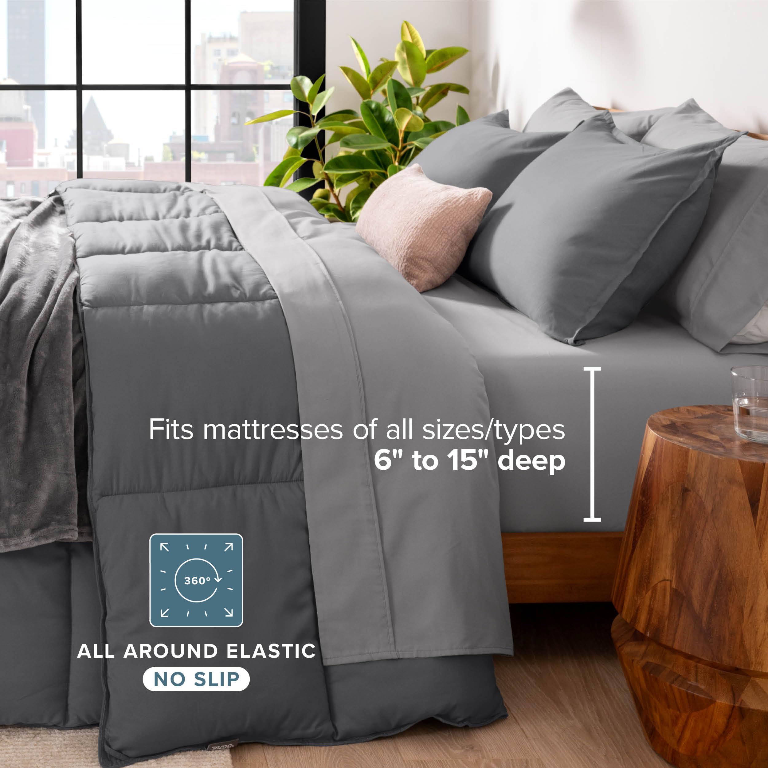 Bare Home folded bedding set beside a ruler showing compact storage size