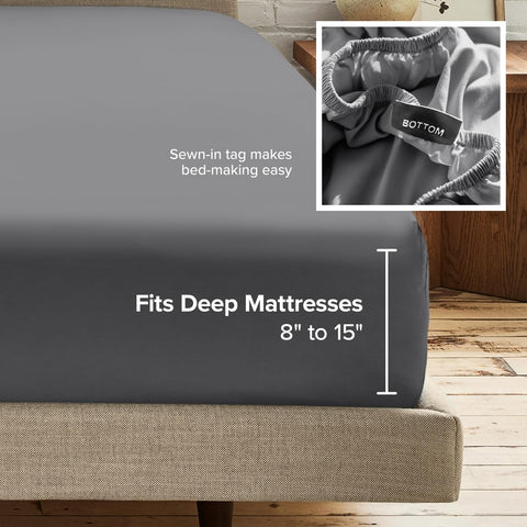 Bare Home size comparison with ruler showing fit up to 15-inch mattresses