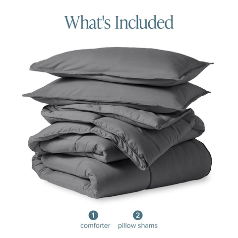 Bare Home queen comforter on mattress showing true-to-size coverage
