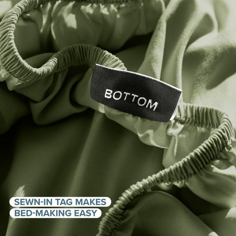 Bare Home flat sheet folded to show dimensions and clean edge for easy setup